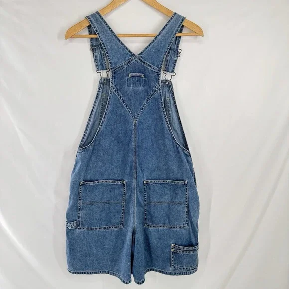 Vtg Y2K Denim Overall Shorts Womens L 90s Grunge Festival Indie Utility Skater - Picture 3 of 5